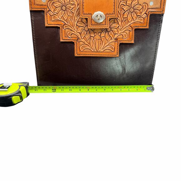 John Wheeler Maker Hand Tooled Leather Floral Shoulder Bag Western Boho Brown - Picture 4 of 14
